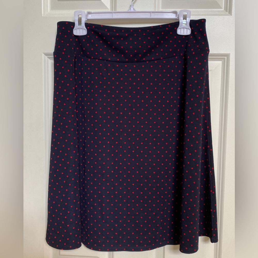 Talbots Navy w/ Red Polka Dot Midi Skirt - Size M NWT